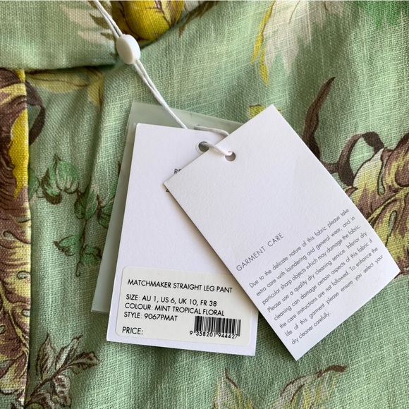 NWT Zimmermann Matchmaker Linen Straight Trouser Pants Mint Tropical Floral - Picture 10 of 14